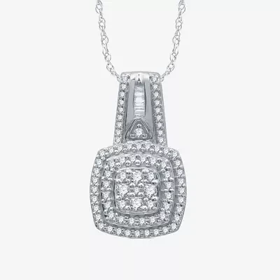 Womens 1/2 CT. T.W. Natural White Diamond Sterling Silver 18 Inch Pendant Necklace