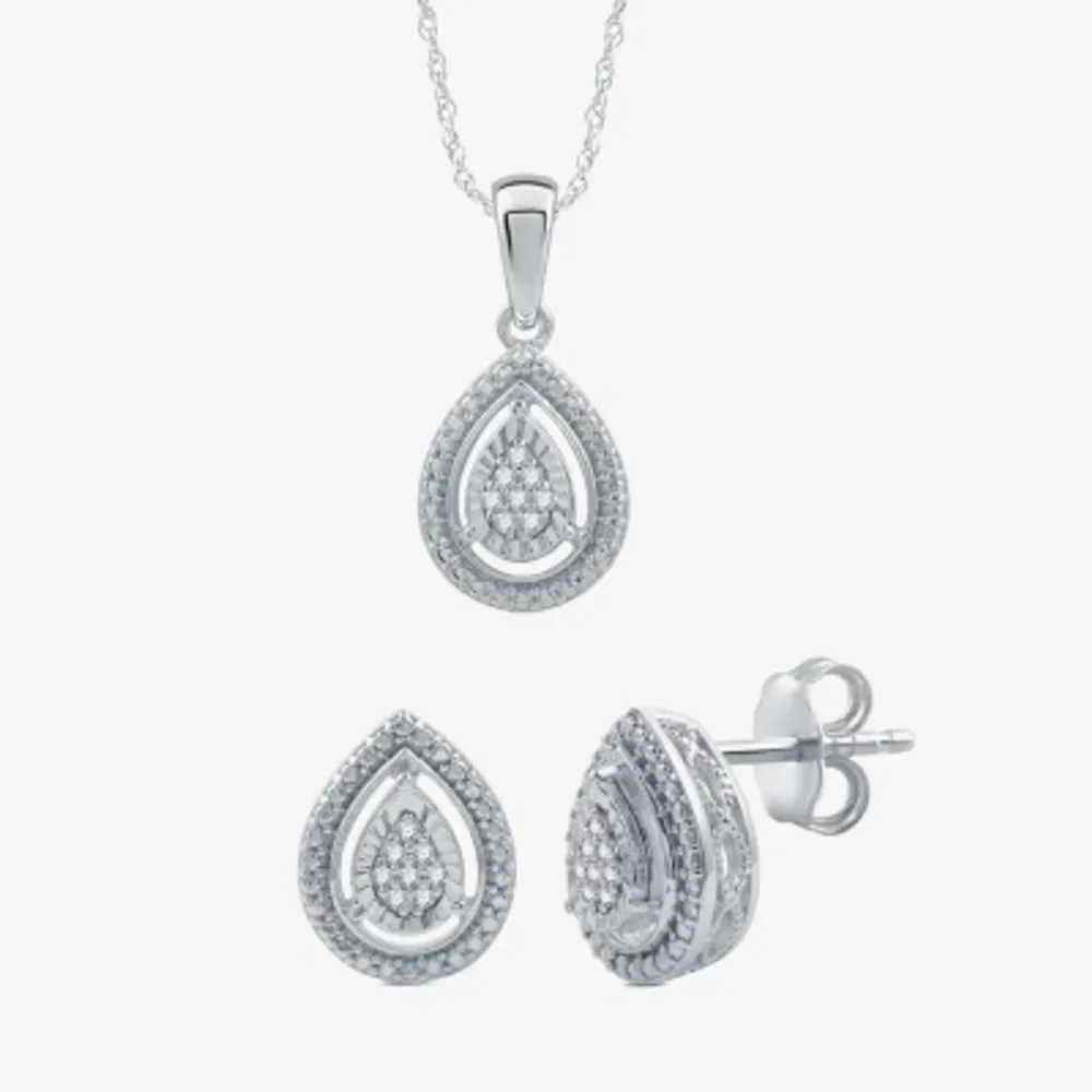 1/10 CT. T.W. Natural White Diamond Sterling Silver Pear 2-pc. Jewelry Set