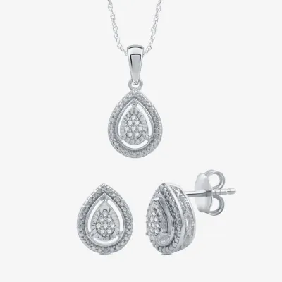 1/10 CT. T.W. Natural White Diamond Sterling Silver Pear 2-pc. Jewelry Set