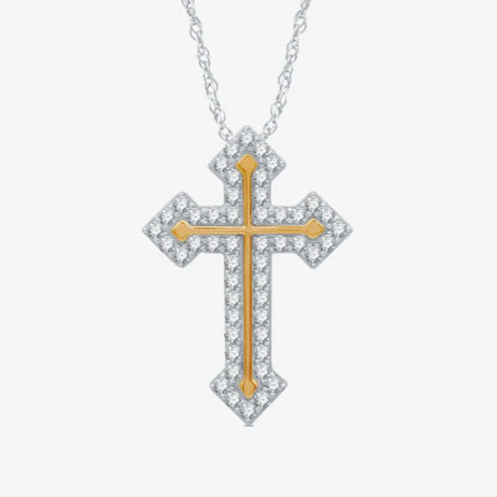 Womens 1 CT. T.W. Natural White Diamond 14K Gold Over Silver Cross Pendant Necklaces