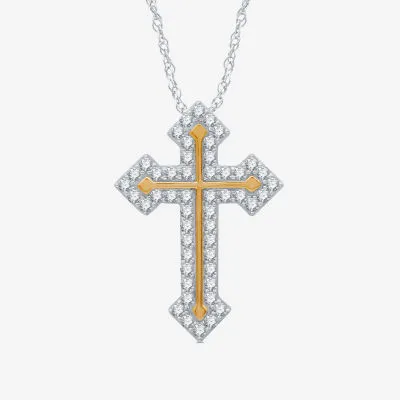 Womens 1 CT. T.W. Natural White Diamond 14K Gold Over Silver Cross Pendant Necklaces