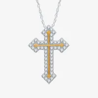 Womens 1 CT. T.W. Mined White Diamond 14K Gold Over Silver Cross Pendant Necklace