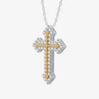 Womens 1 CT. T.W. Mined White Diamond 14K Gold Over Silver Cross Pendant Necklace