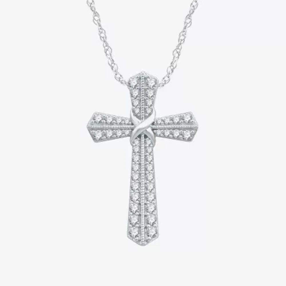 Womens / CT. T.W. Natural White Diamond Sterling Silver Cross Pendant Necklaces