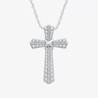 Womens / CT. T.W. Natural White Diamond Sterling Silver Cross Pendant Necklaces