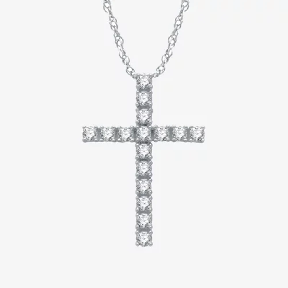 Womens 1/2 CT. T.W. Natural White Diamond Sterling Silver Cross Pendant Necklace