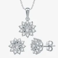 1 CT. T.W. Natural White Diamond Sterling Silver Flower 2-pc. Jewelry Set