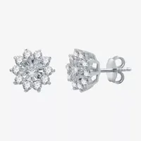 1 CT. T.W. Natural White Diamond Sterling Silver Flower 2-pc. Jewelry Set