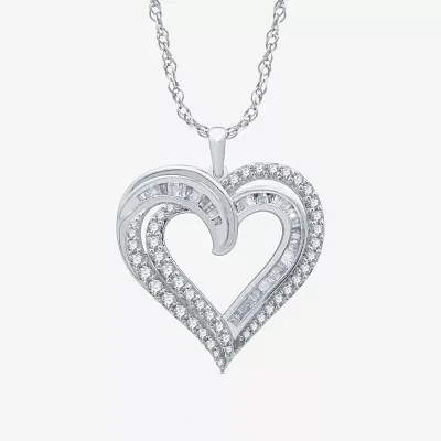 Womens 1 CT. T.W. Natural White Diamond Sterling Silver Heart Pendant Necklaces