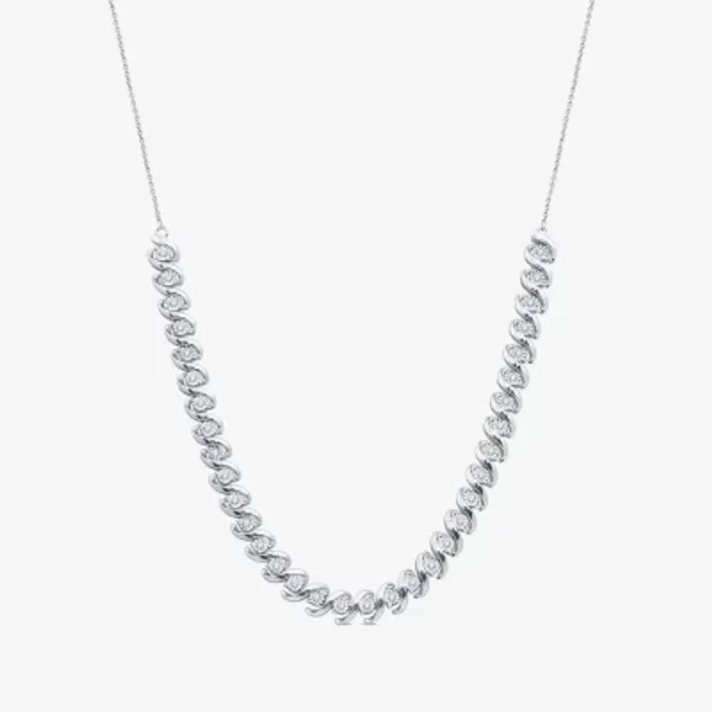 Womens 1/2 CT. T.W. Natural White Diamond Sterling Silver Tennis Necklaces
