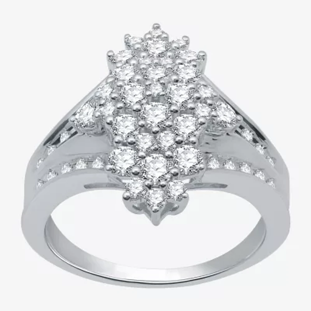 Womens 1 CT. T.W. Natural White Diamond Sterling Silver Cocktail Ring