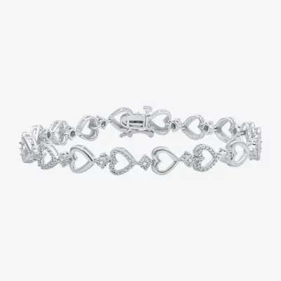 1/10 CT. T.W. Natural White Diamond Sterling Silver Heart 7 Inch Tennis Bracelet