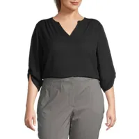 Worthington Plus Womens Split Crew Neck 3/4 Sleeve Blouse