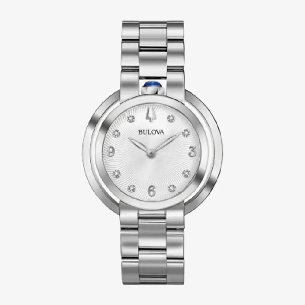 Bulova Rubaiyat Womens Diamond Accent Silver Tone Stainless Steel Bracelet Watch 96p184