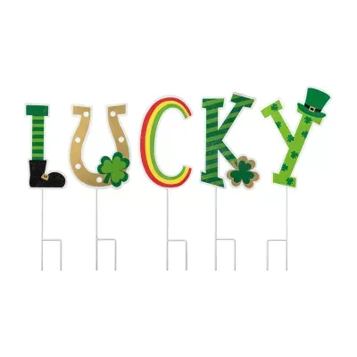 Glitzhome Set Of 5 St.Patrick's Lucky Stake Holiday Yard Art