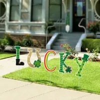 Glitzhome Set Of 5 St.Patrick's Lucky Stake Holiday Yard Art