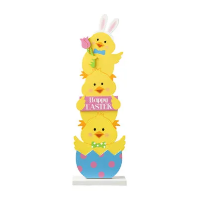 Glitzhome 30"H Stacked Chicks Porch Decor Easter Holiday Yard Art