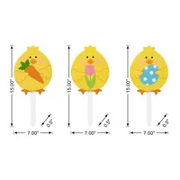 Glitzhome "15""H Set Of 3 Chick Stake" Easter Yard Art