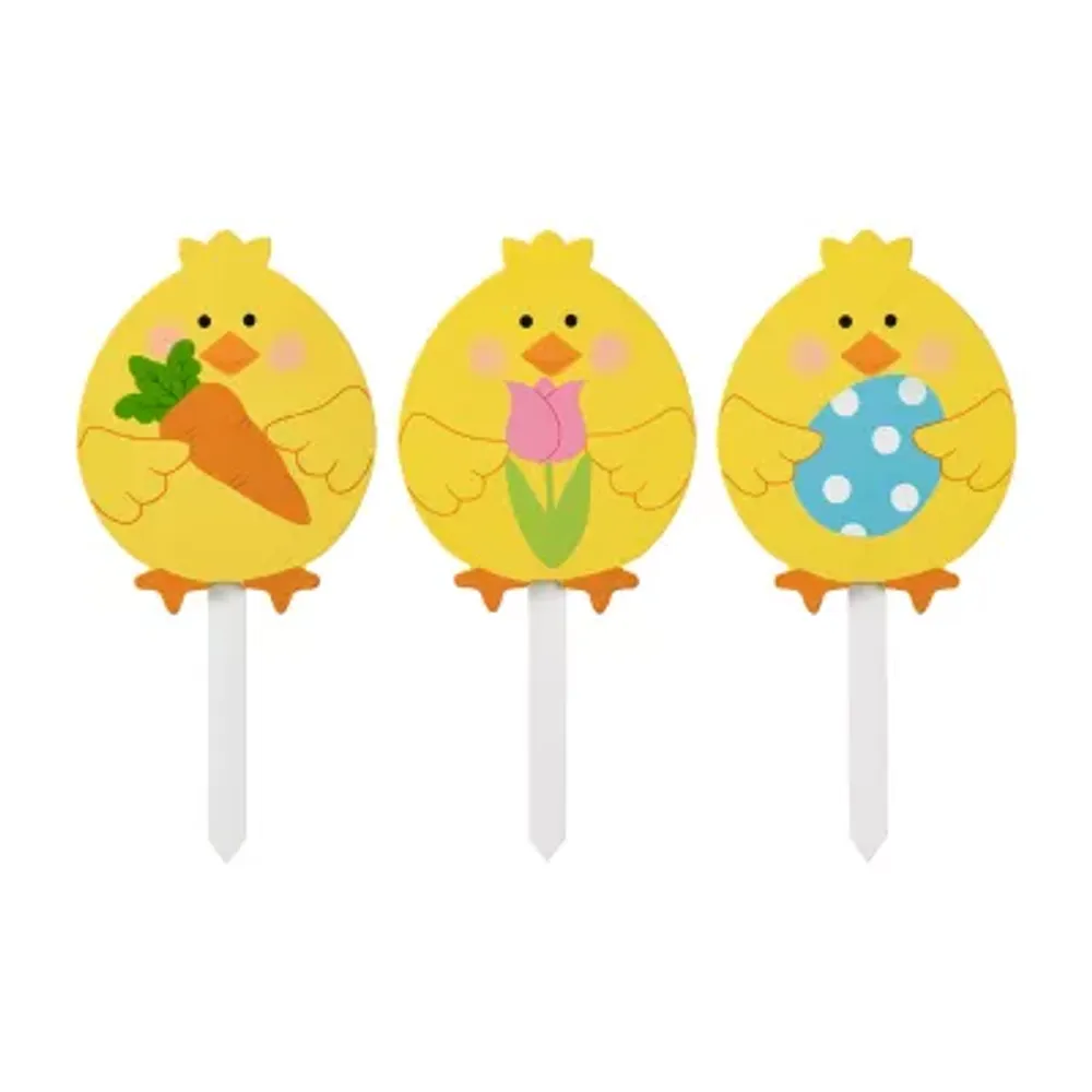 Glitzhome "15""H Set Of 3 Chick Stake" Easter Yard Art