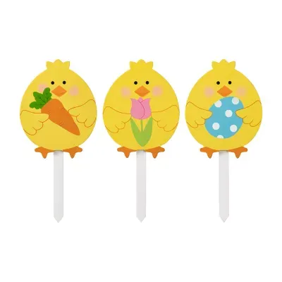 Glitzhome 15"H Set Of 3 Chick Stake Easter Holiday Yard Art