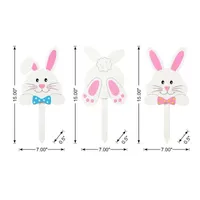 Glitzhome "15""H Set Of 3 Bunny Stake" Easter Yard Art