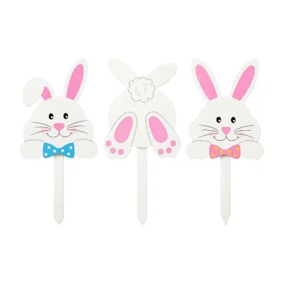 Glitzhome 15"H Set Of 3 Bunny Stake Easter Holiday Yard Art