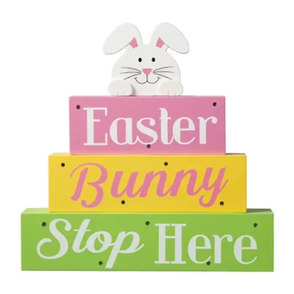 Glitzhome 12"H Easter Led Lighted Bunny Word Sign Lighted Easter Tabletop Decor