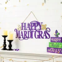 Glitzhome 24"D Metal Happy Mardi Grass Decor Wall Sign