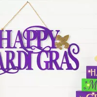 Glitzhome 24"D Metal Happy Mardi Grass Decor Wall Sign