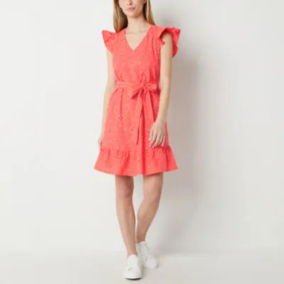 Isabel & Nina Short Sleeve Eyelet Fit + Flare Dress