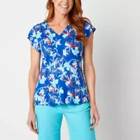 Liz Claiborne Womens V Neck Short Sleeve Blouse