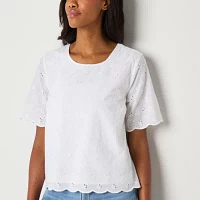 St. John's Bay Womens Crew Neck Short Sleeve Blouse