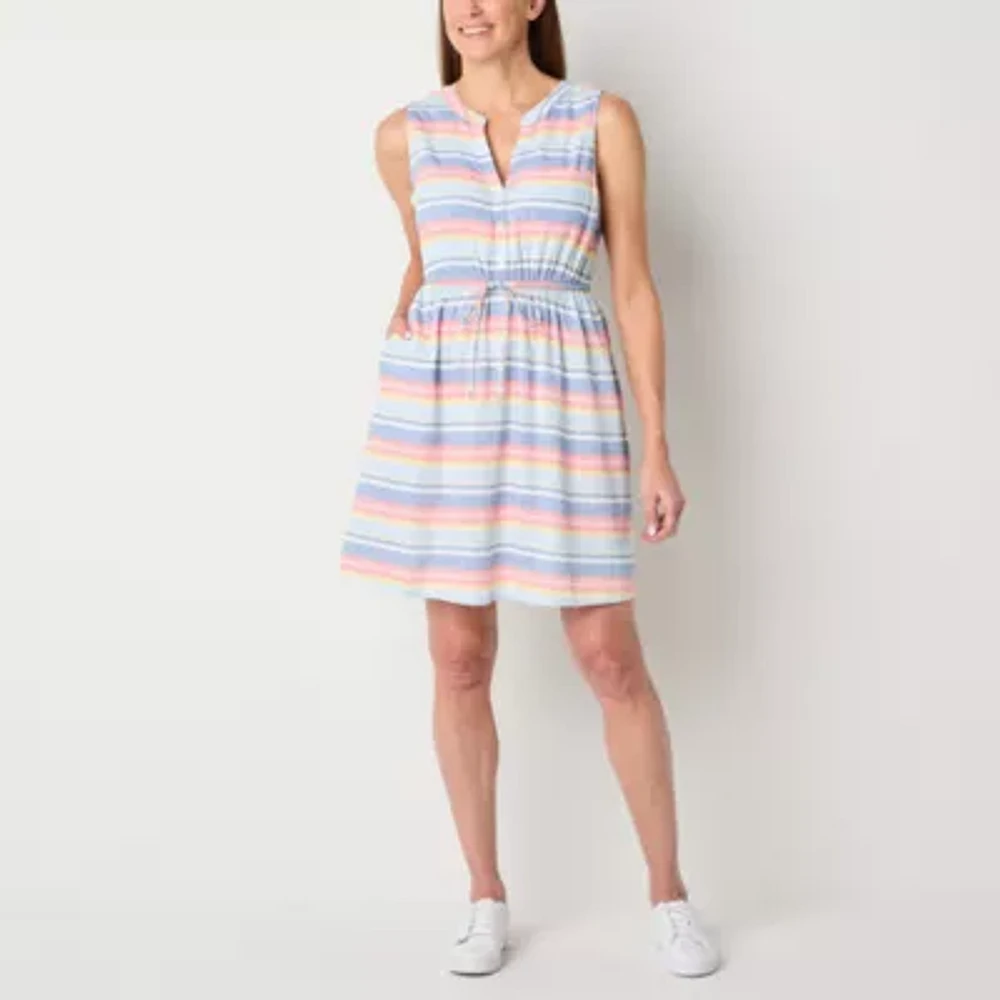 St. John's Bay Womens Sleeveless Striped Shift Dress