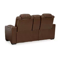 Signature Design By Ashley® Backtrack Dual Power Leather Reclining Loveseat with Console