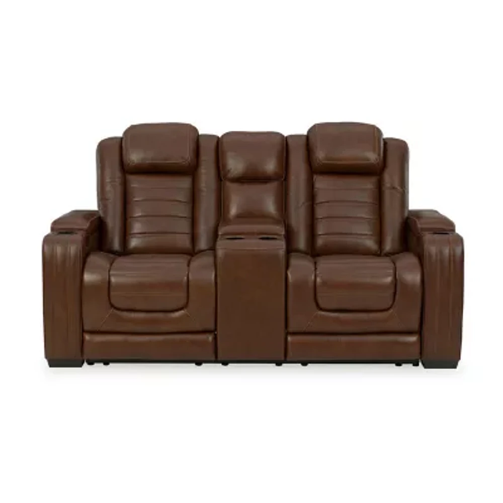 Signature Design By Ashley® Backtrack Dual Power Leather Reclining Loveseat with Console