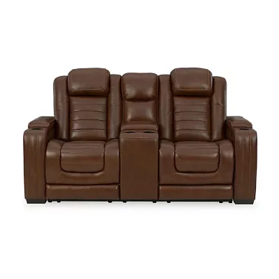 Signature Design By Ashley® Backtrack Dual Power Leather Reclining Loveseat with Console