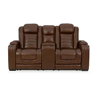 Signature Design By Ashley® Backtrack Dual Power Leather Reclining Loveseat with Console