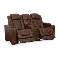 Signature Design By Ashley® Backtrack Dual Power Leather Reclining Loveseat with Console