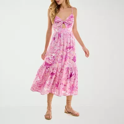 City Triangle Womens Leaf Midi Fit + Flare Dress Juniors