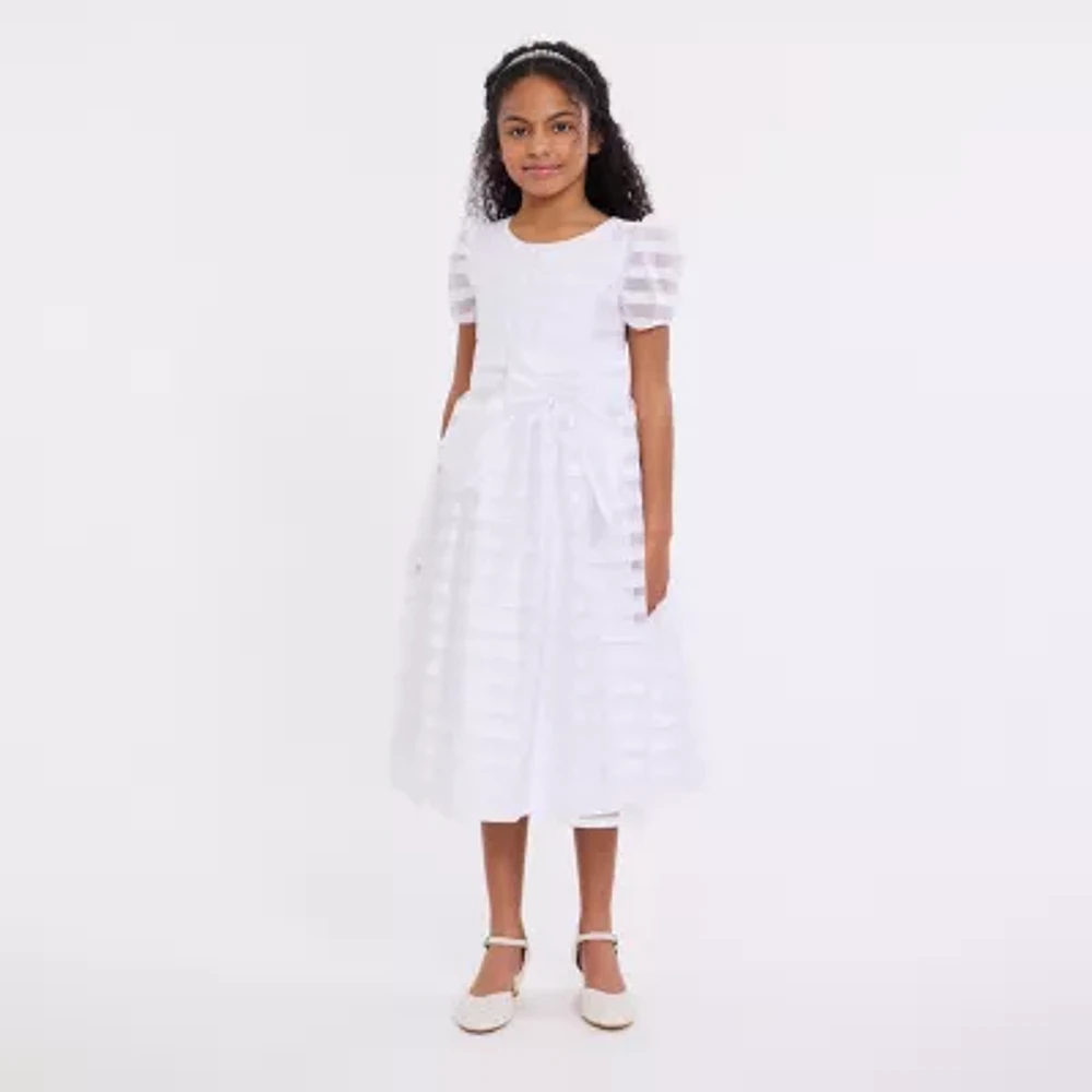 Bonnie Jean Big Girls Communion Short Sleeve Puffed Flower Girl Fit + Flare Dress