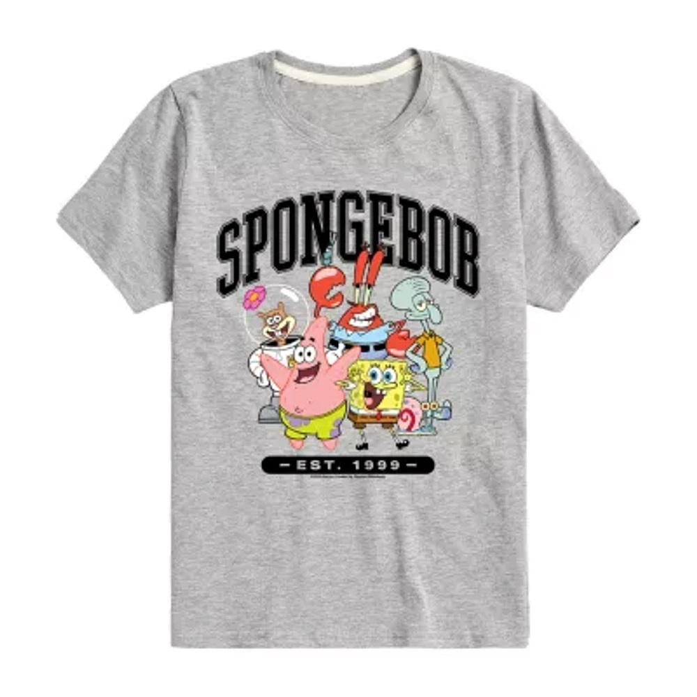 Little & Big Boys Crew Neck Short Sleeve Spongebob Graphic T-Shirt