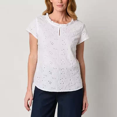 Liz Claiborne Womens Keyhole Neck Short Sleeve Blouse