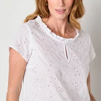 Liz Claiborne Womens Keyhole Neck Short Sleeve Blouse