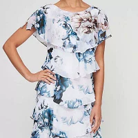 S. L. Fashions Womens Short Sleeve Floral Midi Shift Dress