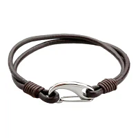 Mens Brown Leather and Stainless Steel Bracelet