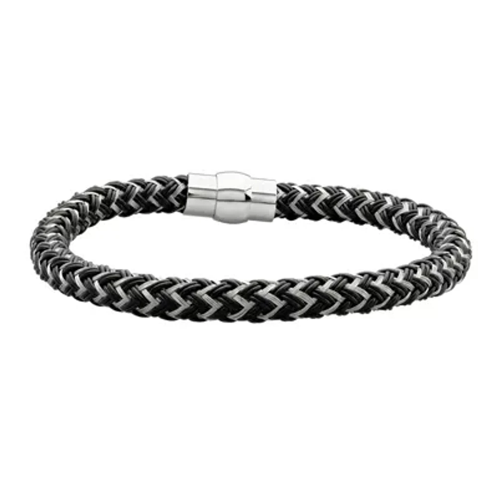 Mens Black IP Stainless Steel Braided Chain Bracelet