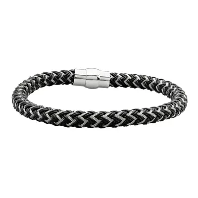 Mens Black IP Stainless Steel Braided Chain Bracelet