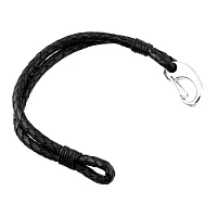 Mens Braided Black Leather with Stainless Steel Bracelet