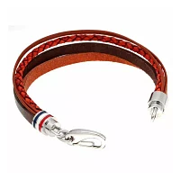 Mens Brown Leather Stainless Steel Bracelet