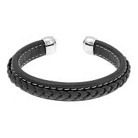 Mens Black Braided Leather Cuff Bracelet